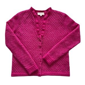 Sezane Saphia Pink Wool Mohair Knit Cardigan Sweater in Winter Raspberry Size XS
